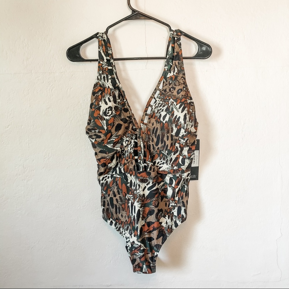Nicole Miller Lattice Animal Print Swimsuit NWT